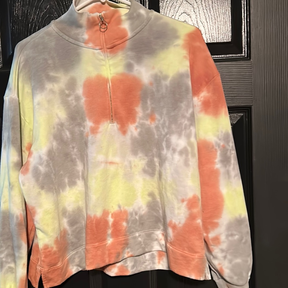 Size small, Lou & Grey Cozy Cotton Terry Tie Dye Zip Sweatshirt